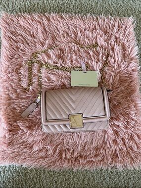 Victoria's Secret Pale Pink Quilted Mini-V Crossbody with Gold Chain